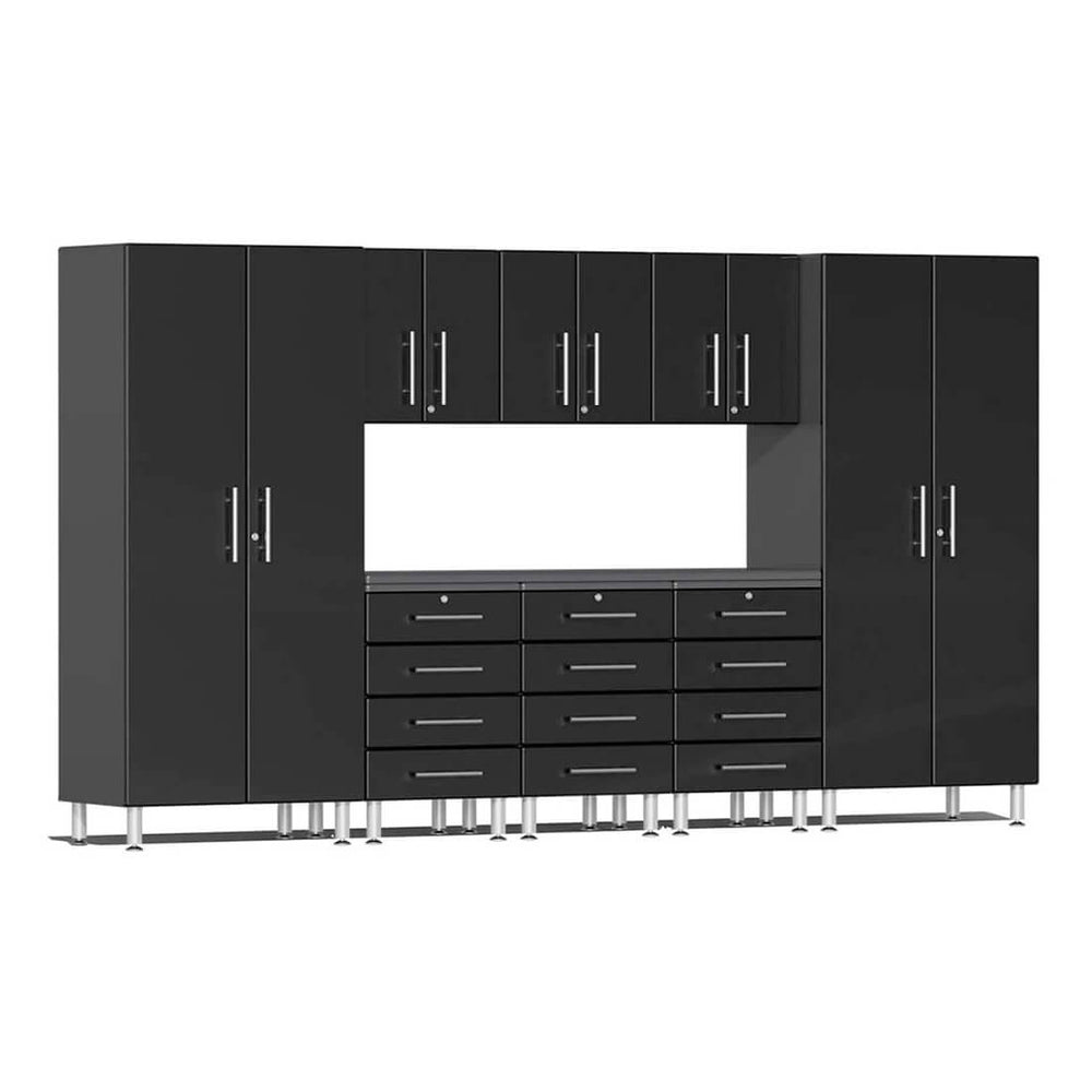 Ulti-MATE Garage 9-Piece Cabinet Kit with Channeled Worktop in Midnight Black Metallic-UG22091B-Garage Giant