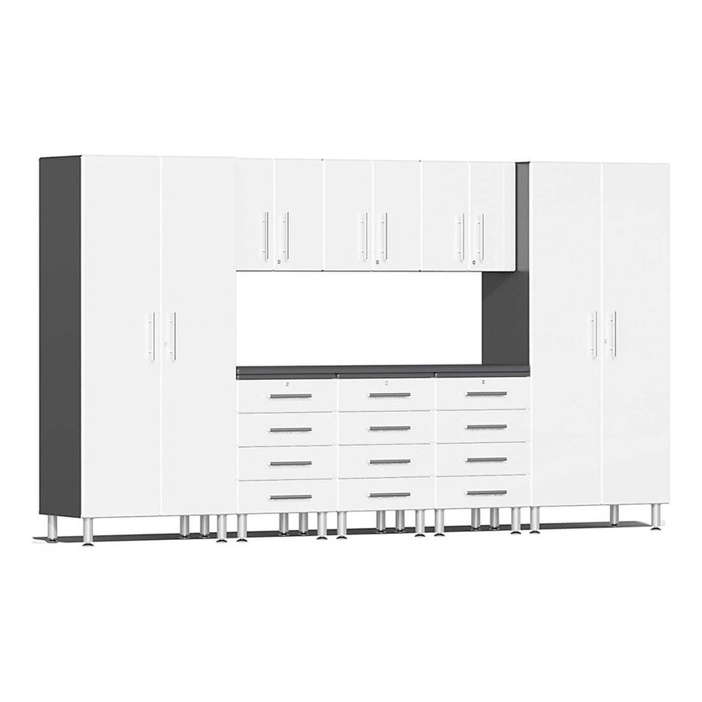Ulti-MATE Garage 9-Piece Cabinet Kit with Channeled Worktop in Starfire White Metallic-UG22091W-Garage Giant