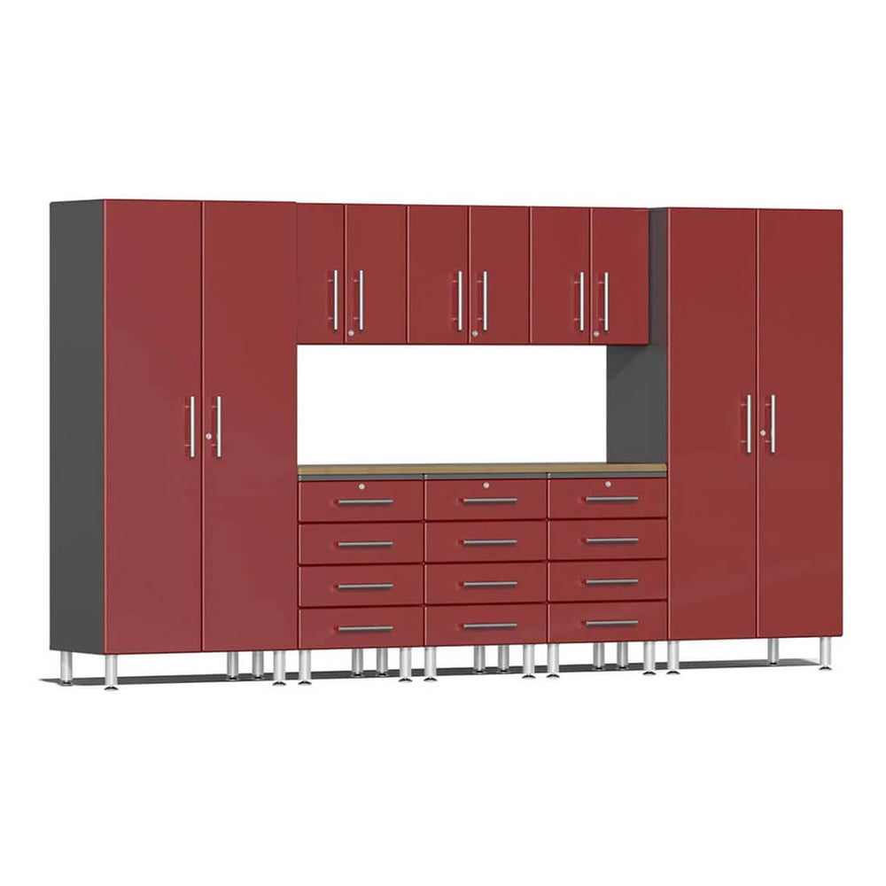 Ulti-MATE Garage 9-Piece Cabinet Kit with Bamboo Worktop in Ruby Red Metallic | Garage Giant