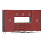 Ulti-MATE Garage 9-Piece Cabinet Kit with Bamboo Worktop in Ruby Red Metallic | Garage Giant 