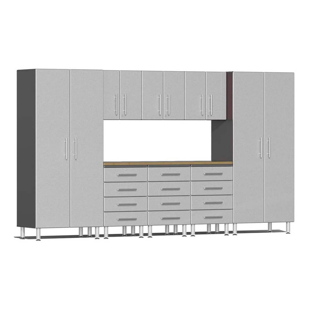 Ulti-MATE Garage 9-Piece Cabinet Kit with Bamboo Worktop in Stardust Silver Metallic | Garage Giant