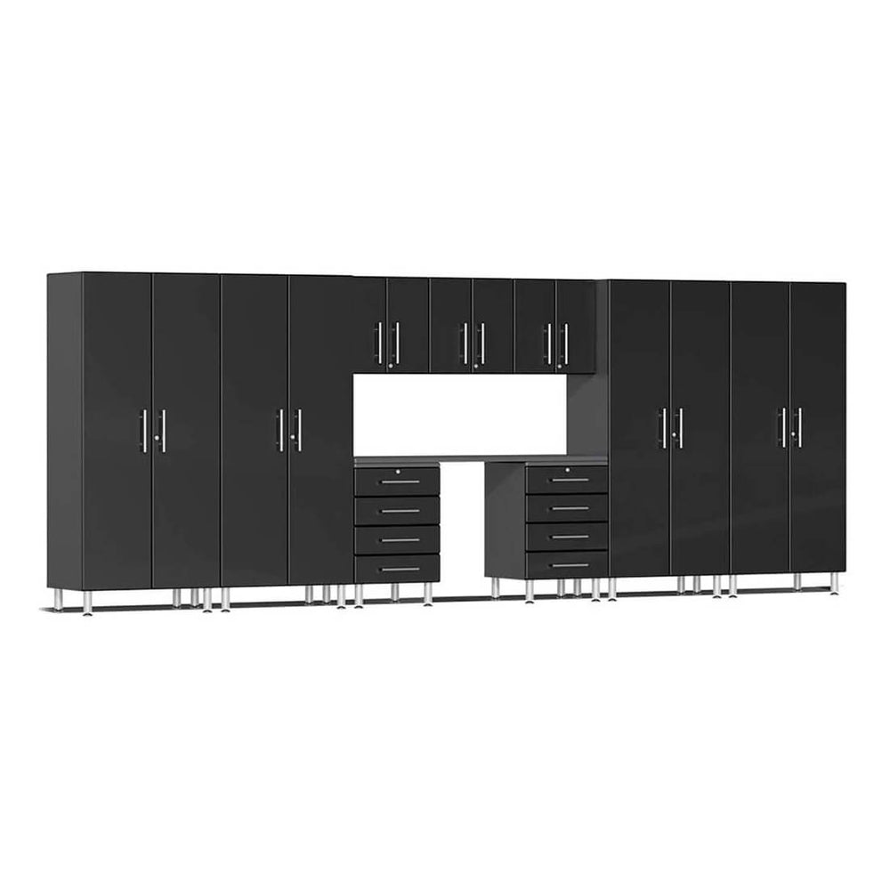 Ulti-MATE Garage 10-Piece Cabinet Kit with Channeled Worktop in Midnight Black Metallic | Garage Giant