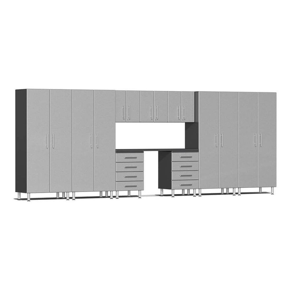 Ulti-MATE Garage 10-Piece Cabinet Kit with Channeled Worktop in Stardust Silver Metallic | Garage Giant