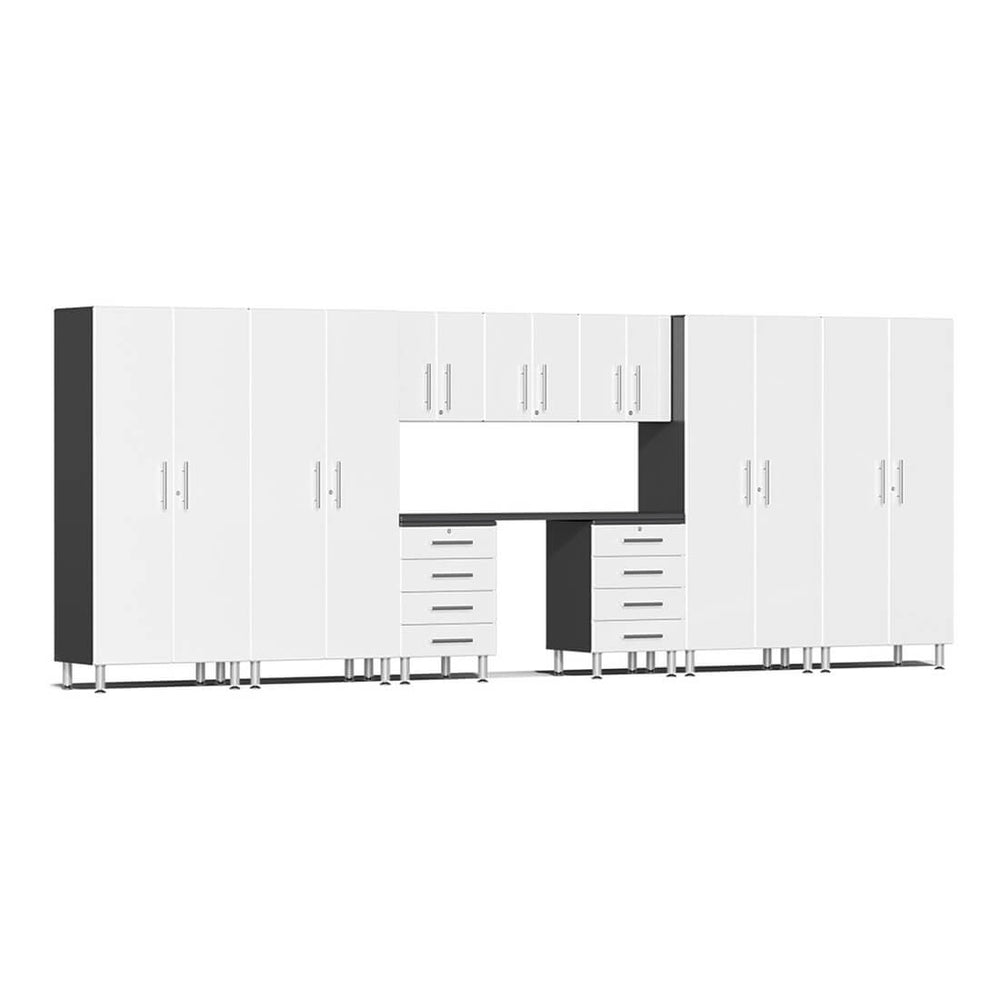 Ulti-MATE Garage 10-Piece Cabinet Kit with Channeled Worktop in Starfire White Metallic | Garage Giant