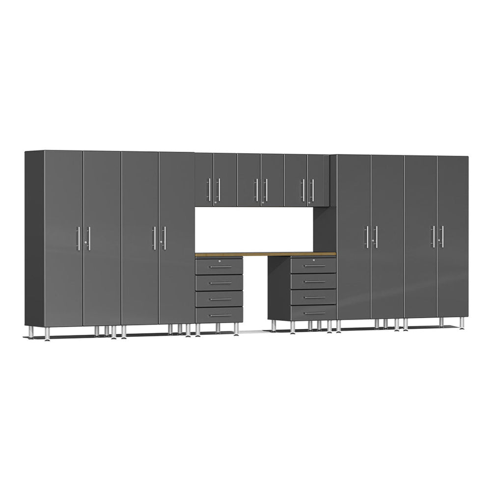 Ulti-MATE Garage 10-Piece Cabinet Kit with Bamboo Worktop in Graphite Grey Metallic | Garage Giant