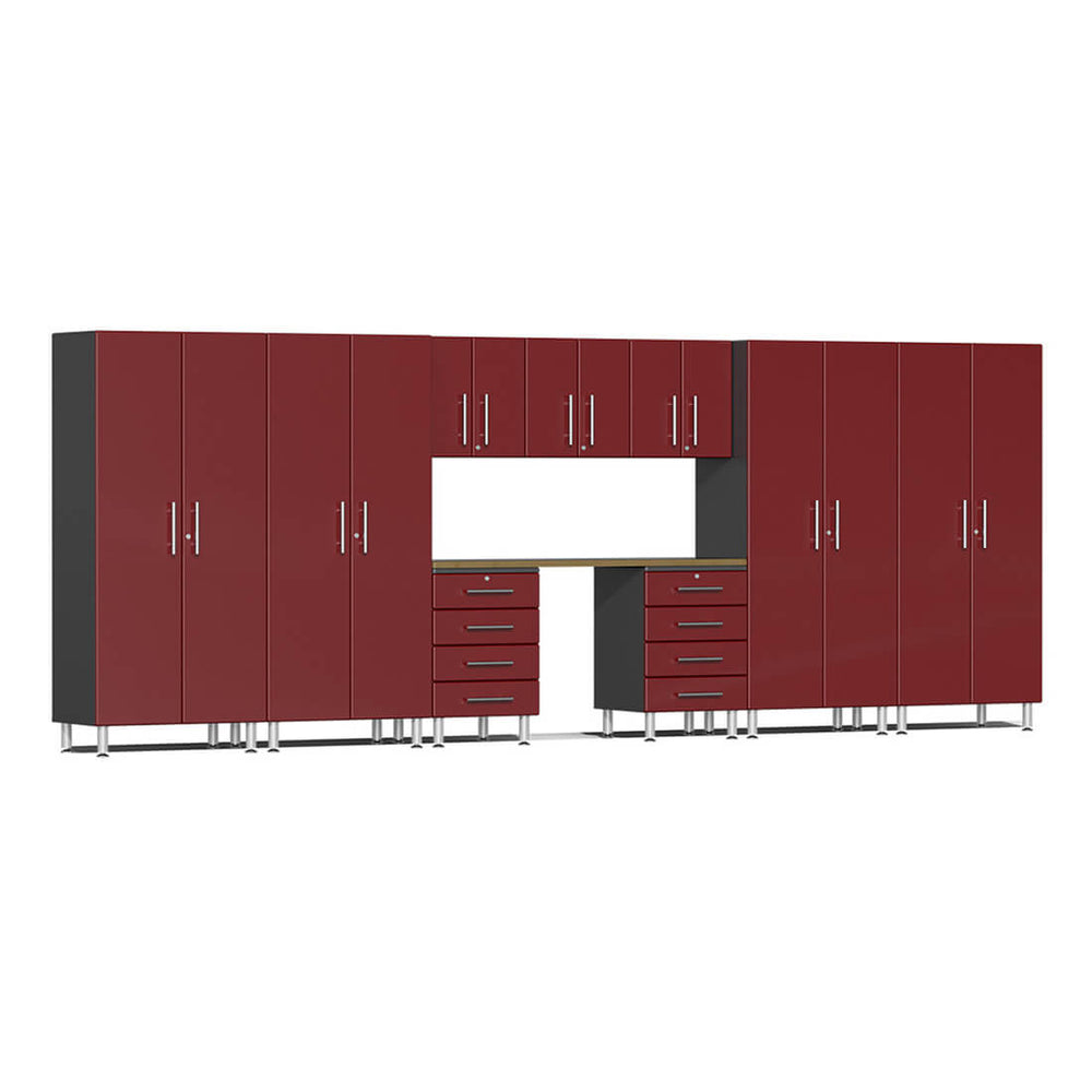 Ulti-MATE Garage 10-Piece Cabinet Kit with Bamboo Worktop in Ruby Red Metallic | Garage Giant