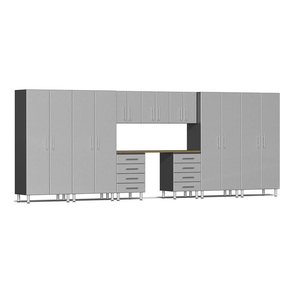 Ulti-MATE Garage 10-Piece Cabinet Kit with Bamboo Worktop in Stardust Silver Metallic | Garage Giant
