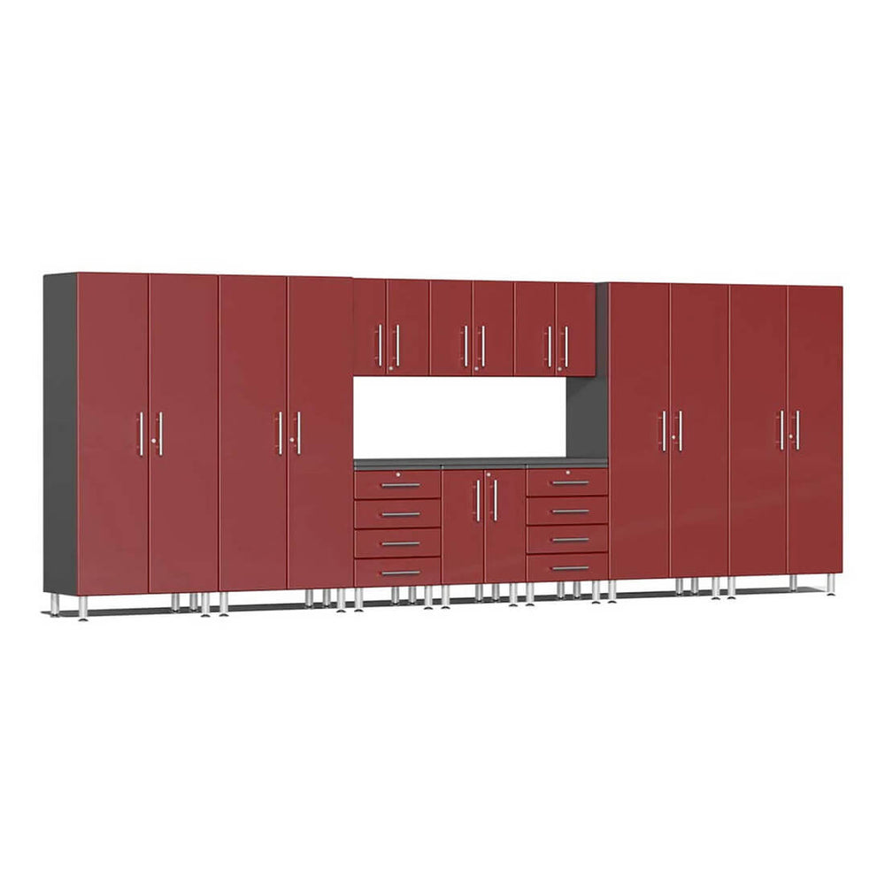 Ulti-MATE Garage 11-Piece Cabinet Set with Channeled Worktop in Ruby Red Metallic | Garage Giant