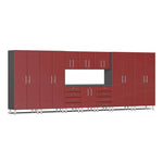 Ulti-MATE Garage 11-Piece Cabinet Set with Channeled Worktop in Ruby Red Metallic | Garage Giant 