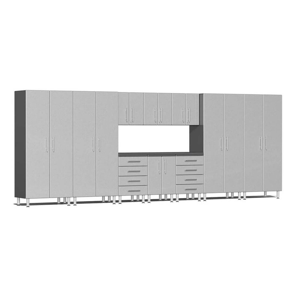 Ulti-MATE Garage 11-Piece Cabinet Set with Channeled Worktop in Stardust Silver Metallic | Garage Giant