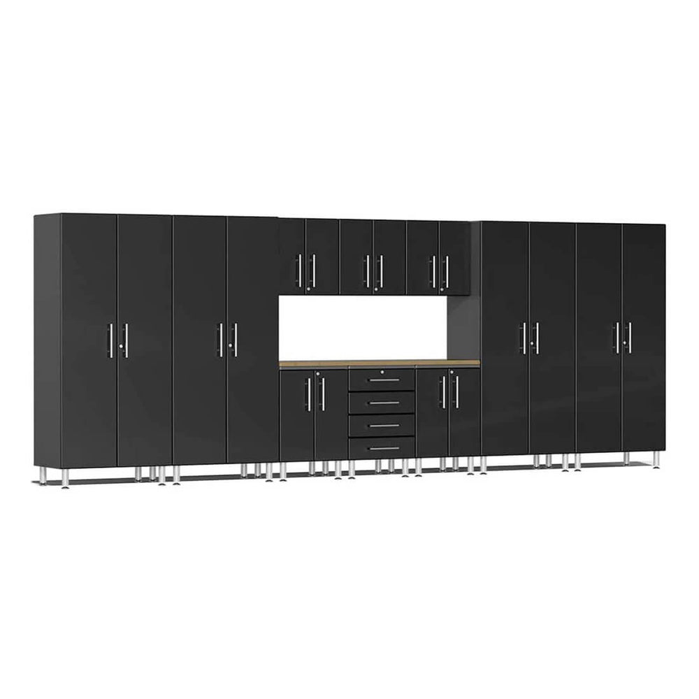 Ulti-MATE Garage 11-Piece Garage Cabinet Kit with Bamboo Worktops in Midnight Black Metallic | Garage Giant