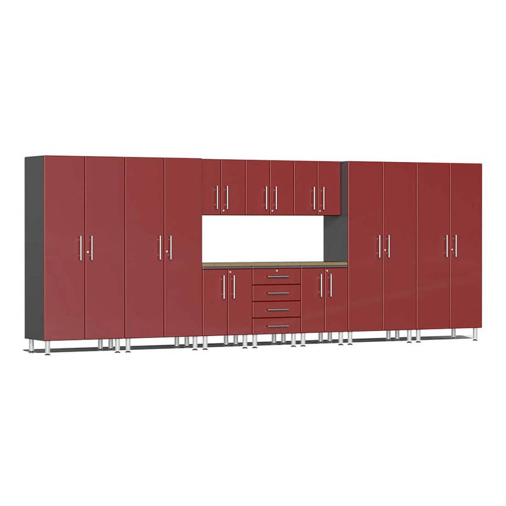 Ulti-MATE Garage 11-Piece Garage Cabinet Kit with Bamboo Worktops in Ruby Red Metallic | Garage Giant