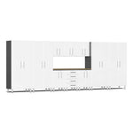 Ulti-MATE Garage 11-Piece Garage Cabinet Kit with Bamboo Worktops in Starfire White Metallic | Garage Giant 