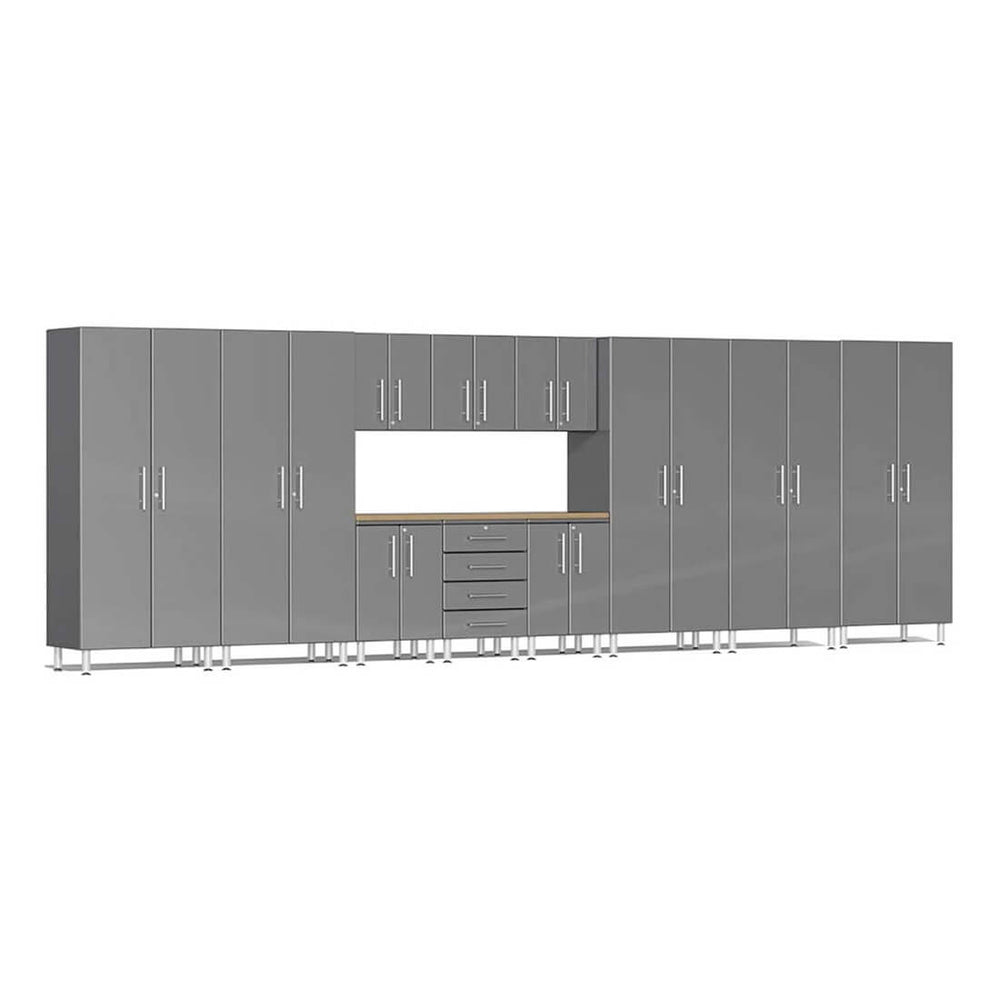 Ulti-MATE Garage 12-Piece Cabinet Set with Bamboo Worktop in Graphite Grey Metallic | Garage Giant