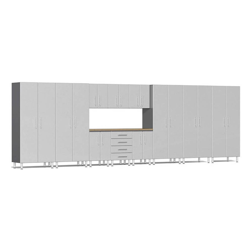 Ulti-MATE Garage 12-Piece Cabinet Set with Bamboo Worktop in Stardust Silver Metallic | Garage Giant