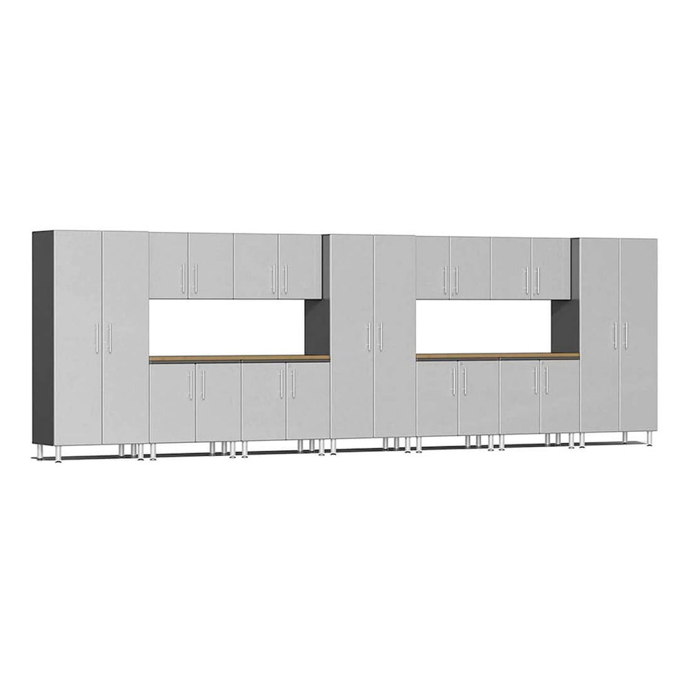 Ulti-MATE Garage 13-Piece Garage Cabinet Kit with Bamboo Worktops in Stardust Silver Metallic | Garage Giant