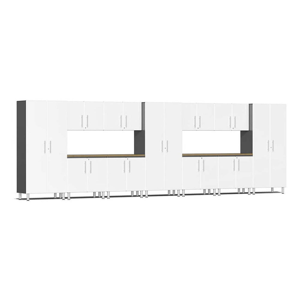 Ulti-MATE Garage 13-Piece Garage Cabinet Kit with Bamboo Worktops in Starfire White Metallic | Garage Giant