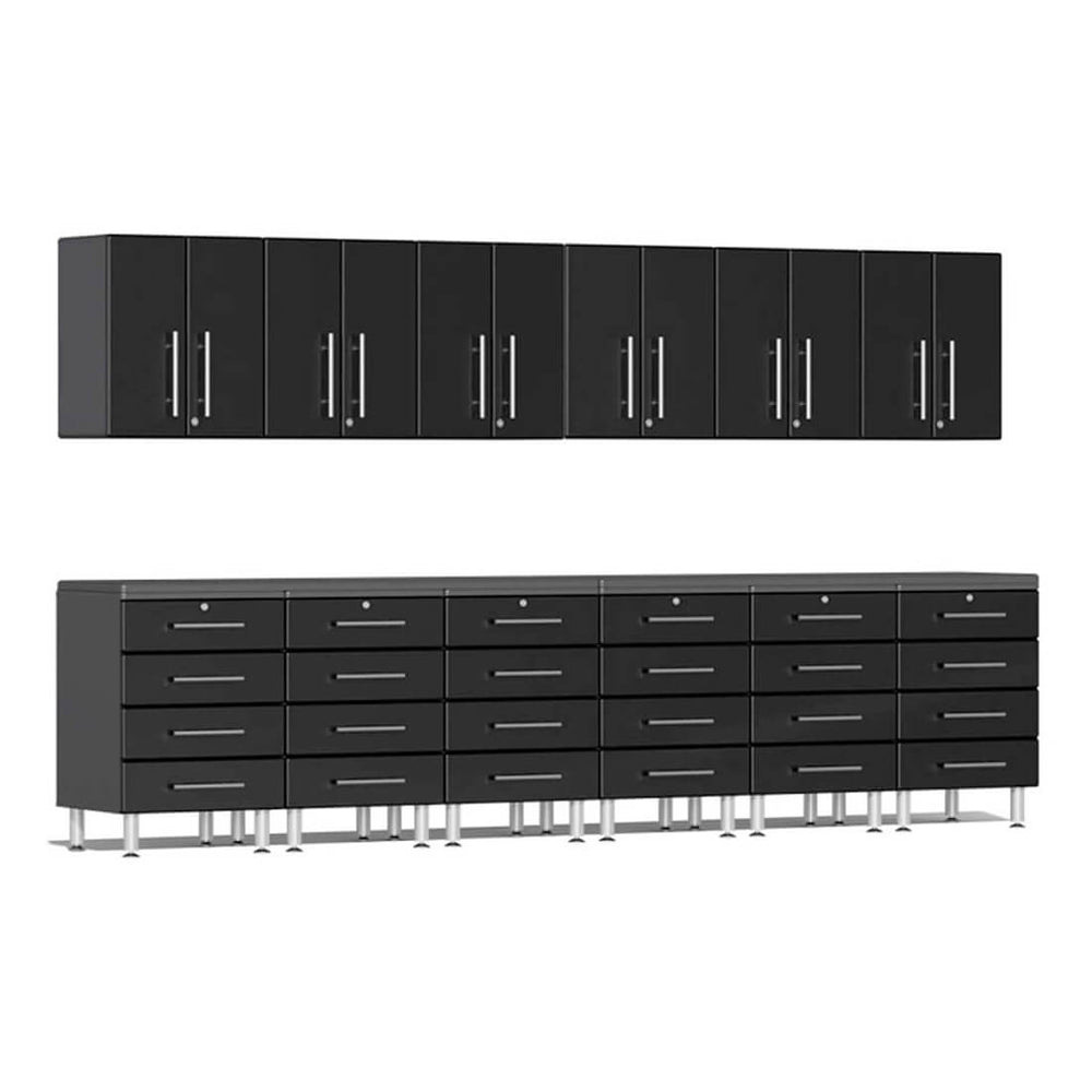 Ulti-MATE Garage 14-Piece Cabinet Kit with Channeled Worktops in Midnight Black Metallic-UG22141B-Garage Giant