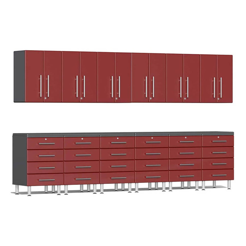 Ulti-MATE Garage 14-Piece Cabinet Kit with Channeled Worktops in Ruby Red Metallic-UG22141R-Garage Giant