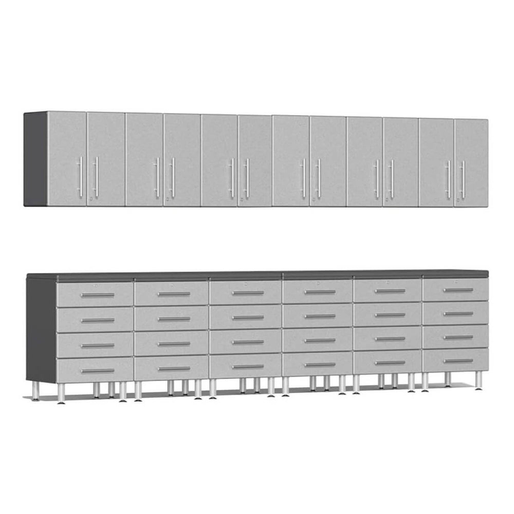 Ulti-MATE Garage 14-Piece Cabinet Kit with Channeled Worktops in Stardust Silver Metallic-UG22141S-Garage Giant