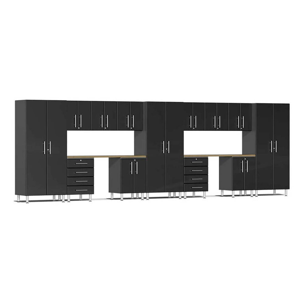 Ulti-MATE Garage 15-Piece Cabinet Set with Bamboo Worktops in Midnight Black Metallic | Garage Giant