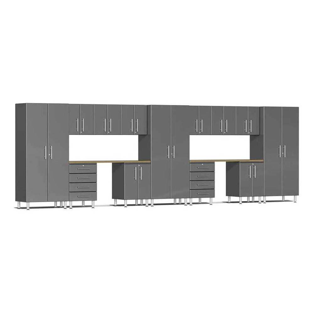 Ulti-MATE Garage 15-Piece Cabinet Set with Bamboo Worktops in Graphite Grey Metallic | Garage Giant