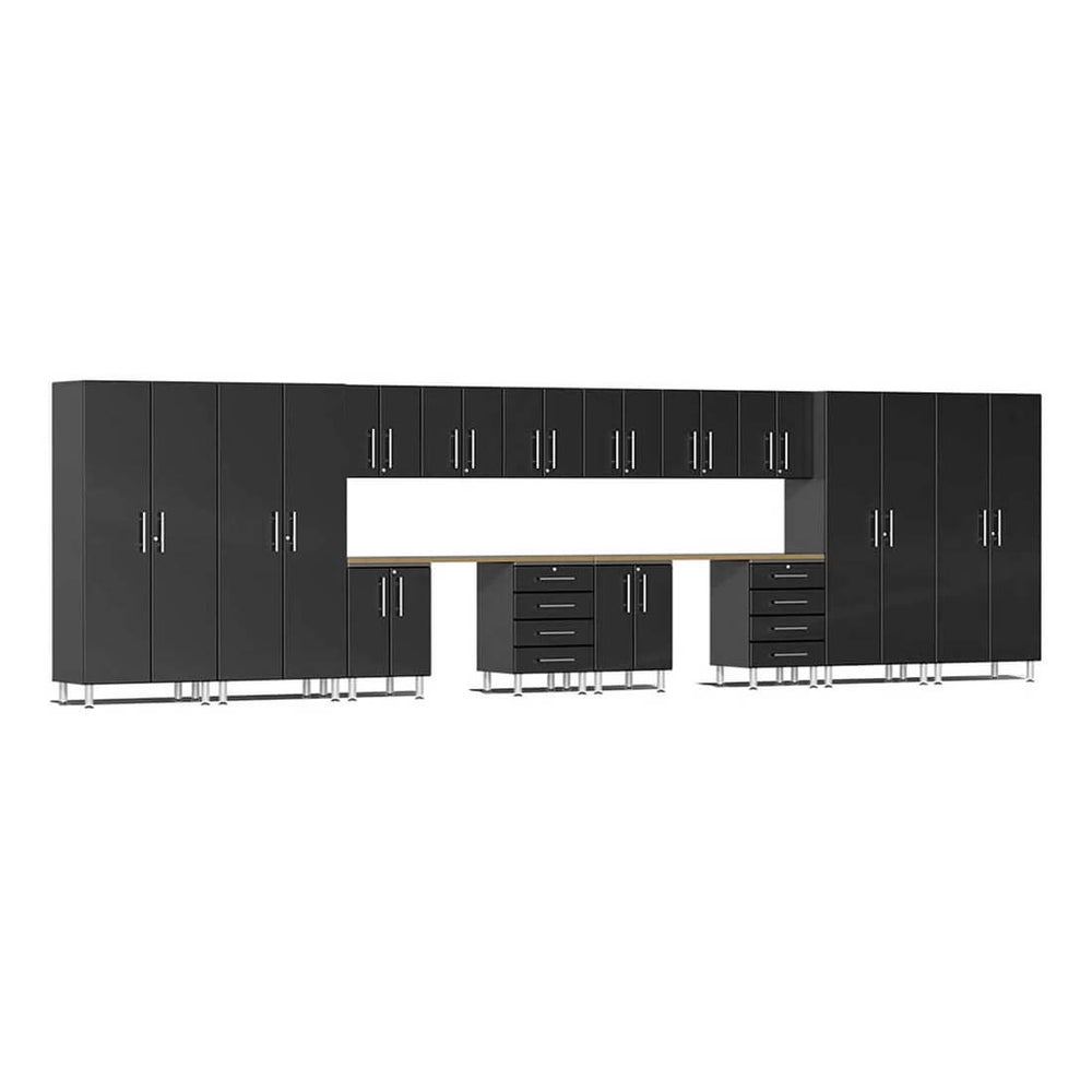 Ulti-MATE Garage 16-Piece Cabinet Set with Bamboo Worktops in Midnight Black Metallic | Garage Giant