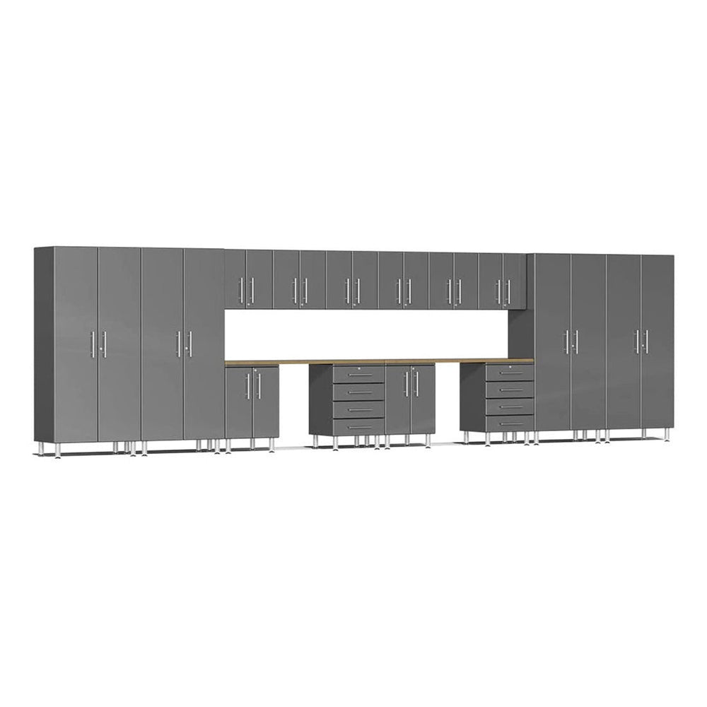 Ulti-MATE Garage 16-Piece Cabinet Set with Bamboo Worktops in Graphite Grey Metallic | Garage Giant