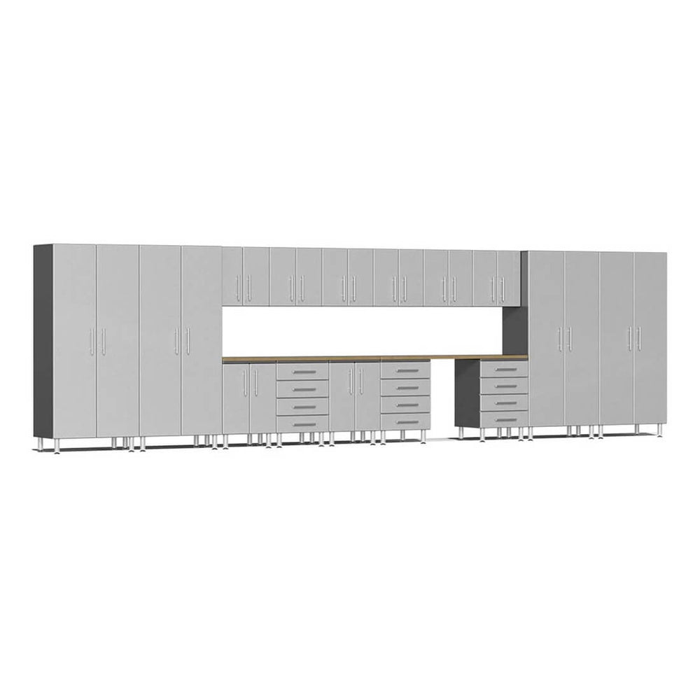 Ulti-MATE Garage 17-Piece Cabinet Kit with Bamboo Worktops in Stardust Silver Metallic | Garage Giant