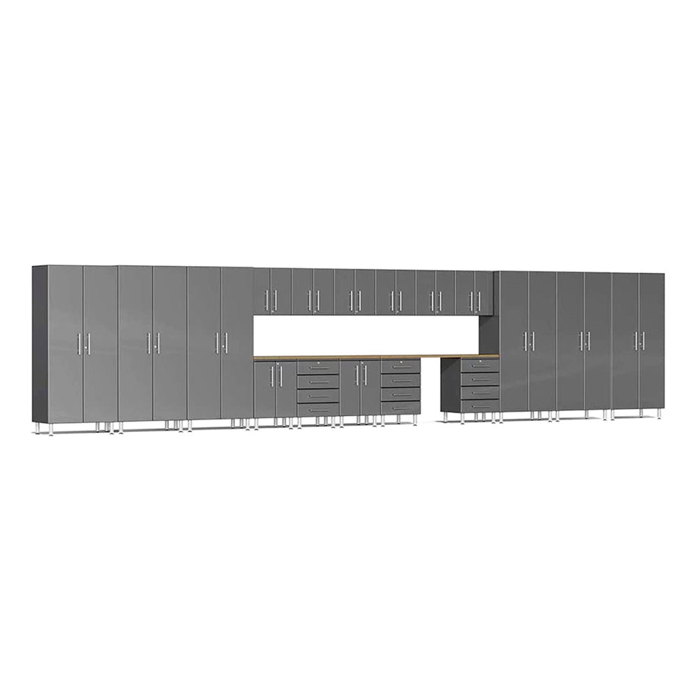 Ulti-MATE Garage 19-Piece Cabinet Set with Bamboo Worktops in Graphite Grey Metallic | Garage Giant