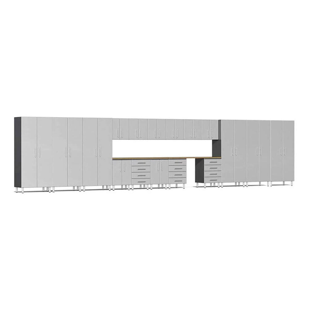 Ulti-MATE Garage 19-Piece Cabinet Set with Bamboo Worktops in Stardust Silver Metallic | Garage Giant