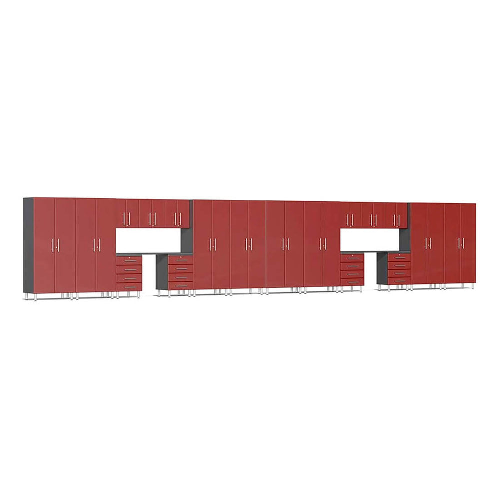 Ulti-MATE Garage 20-Piece Cabinet Kit with Channeled Worktops in Ruby Red Metallic | Garage Giant