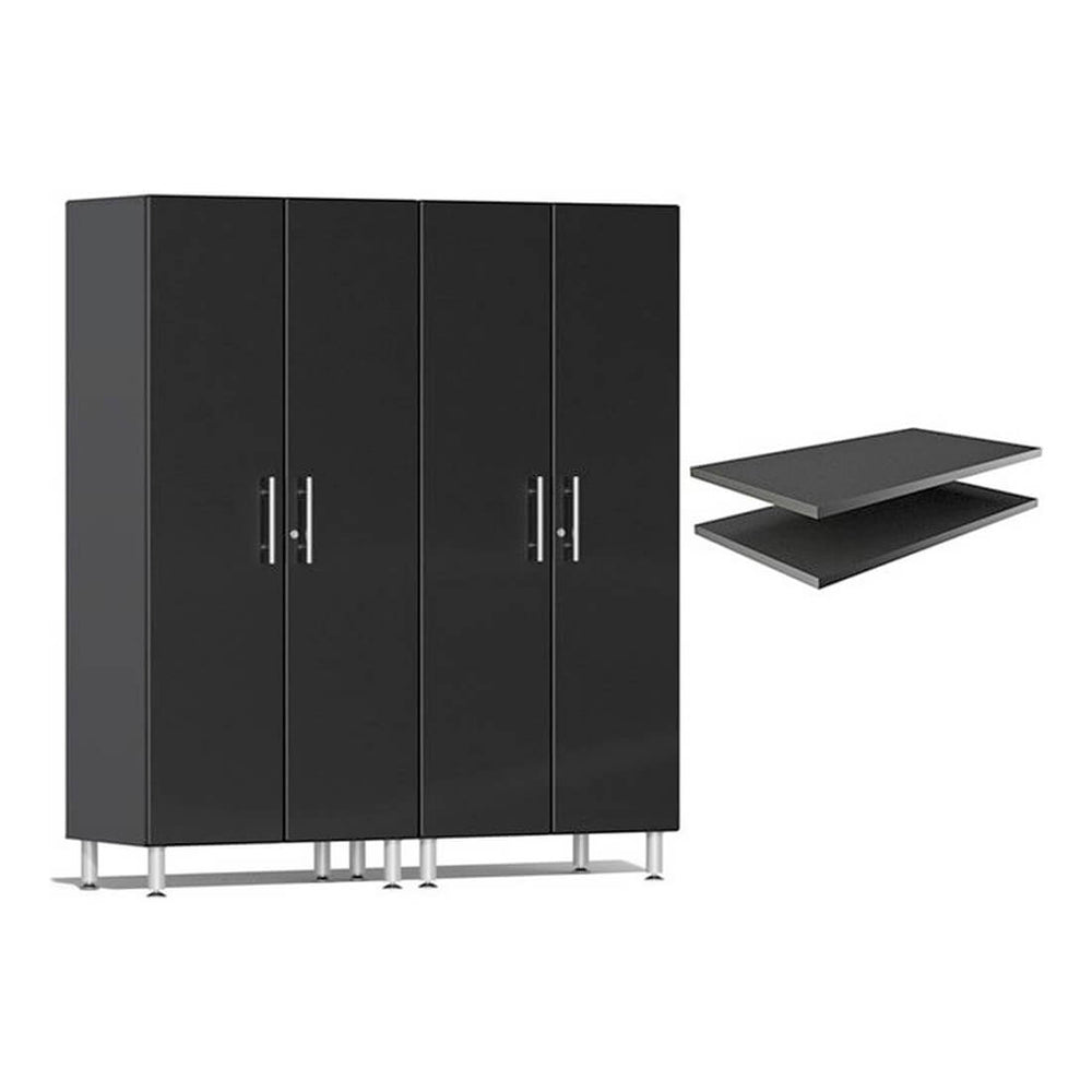 Ulti-MATE Garage 2-Piece Tall Garage Cabinet Set and Extra 2-Shelf Bundle in Midnight Black Metallic | Garage Giant