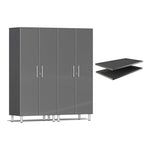 Ulti-MATE Garage 2-Piece Tall Garage Cabinet Set and Extra 2-Shelf Bundle in Graphite Grey Metallic | Garage Giant 