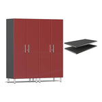 Ulti-MATE Garage 2-Piece Tall Garage Cabinet Set and Extra 2-Shelf Bundle in Ruby Red Metallic | Garage Giant 