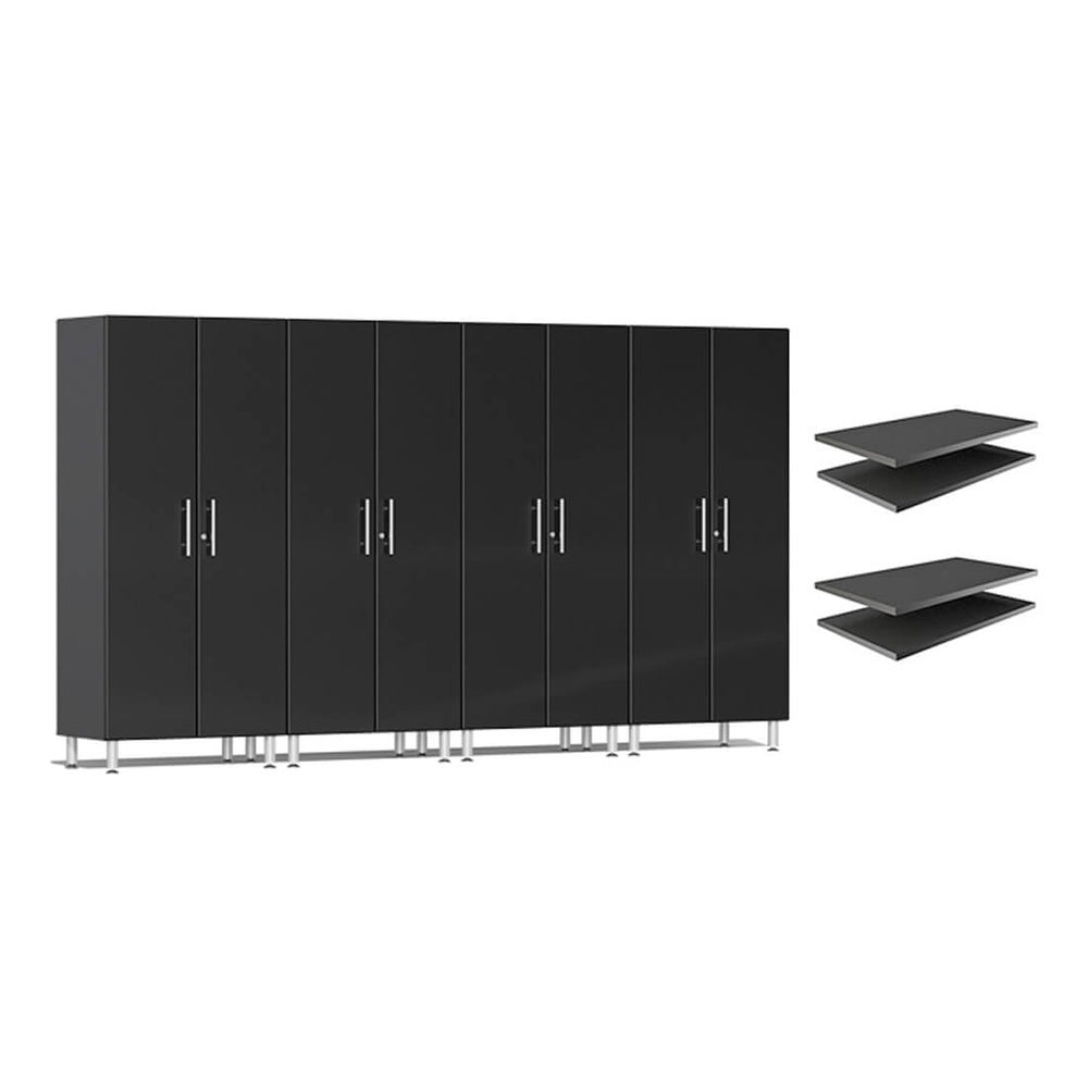 Ulti-MATE Garage 4-Piece Tall Garage Cabinet Set and Extra 4-Shelf Bundle in Midnight Black Metallic | Garage Giant