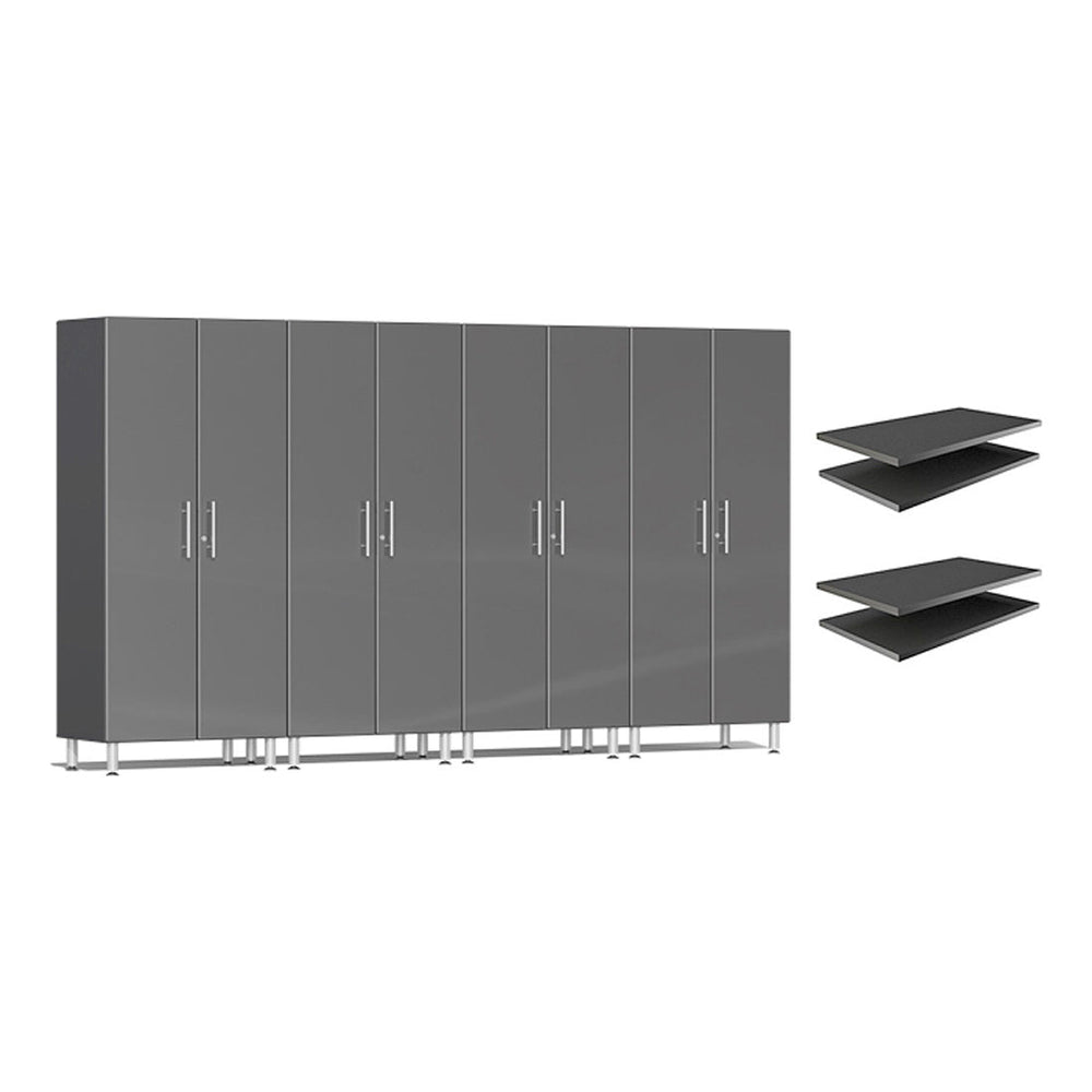 Ulti-MATE Garage 4-Piece Tall Garage Cabinet Set and Extra 4-Shelf Bundle in Graphite Grey Metallic | Garage Giant