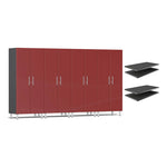 Ulti-MATE Garage 4-Piece Tall Garage Cabinet Set and Extra 4-Shelf Bundle in Ruby Red Metallic | Garage Giant 