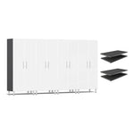 Ulti-MATE Garage 4-Piece Tall Garage Cabinet Set and Extra 4-Shelf Bundle in Starfire White Metallic | Garage Giant 
