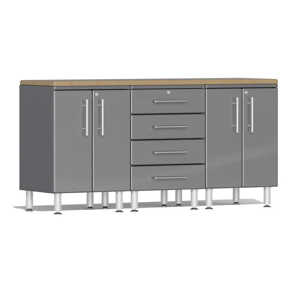 Ulti-MATE Garage 4-Piece Cabinet Kit with Bamboo Worktop in Graphite Grey Metallic | Garage Giant