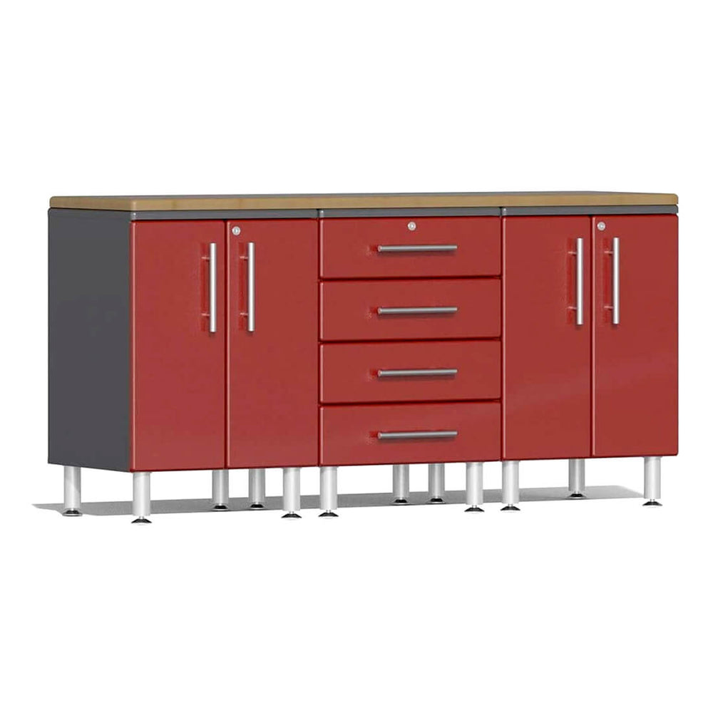Ulti-MATE Garage 4-Piece Cabinet Kit with Bamboo Worktop in Ruby Red Metallic | Garage Giant
