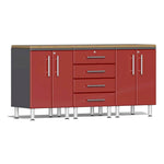 Ulti-MATE Garage 4-Piece Cabinet Kit with Bamboo Worktop in Ruby Red Metallic | Garage Giant 