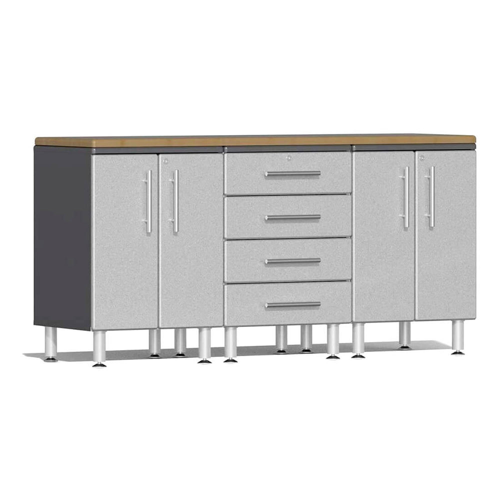 Ulti-MATE Garage 4-Piece Cabinet Kit with Bamboo Worktop in Stardust Silver Metallic | Garage Giant