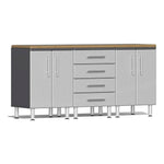 Ulti-MATE Garage 4-Piece Cabinet Kit with Bamboo Worktop in Stardust Silver Metallic | Garage Giant 