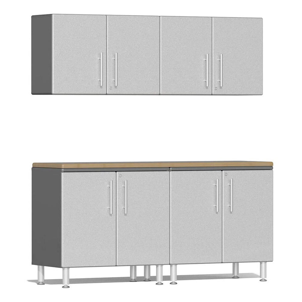 Ulti-MATE Garage 5-Piece Cabinet Kit with Bamboo Worktop in Stardust Silver Metallic | Garage Giant