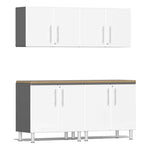 Ulti-MATE Garage 5-Piece Cabinet Kit with Bamboo Worktop in Starfire White Metallic | Garage Giant 