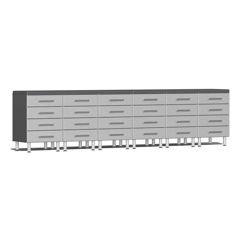 Ulti-MATE Garage 8-Piece Workstation Set with Channeled Worktop in Stardust Silver Metallic | Garage Giant