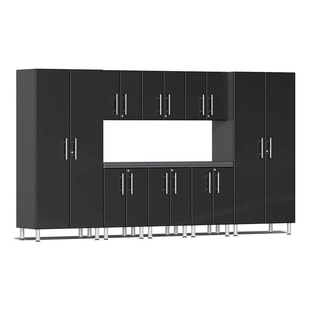Ulti-MATE Garage 9-Piece Cabinet Set with Channeled Worktop in Midnight Black Metallic | Garage Giant