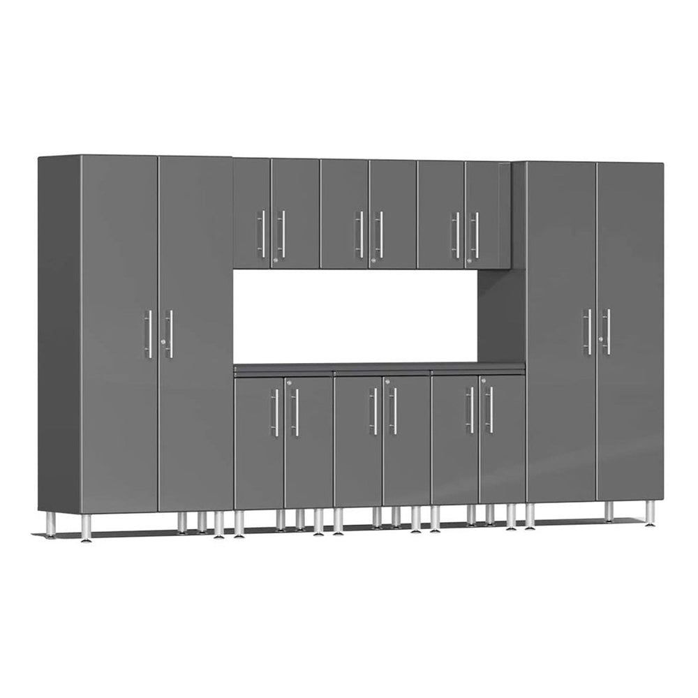 Ulti-MATE Garage 9-Piece Cabinet Set with Channeled Worktop in Graphite Grey Metallic | Garage Giant