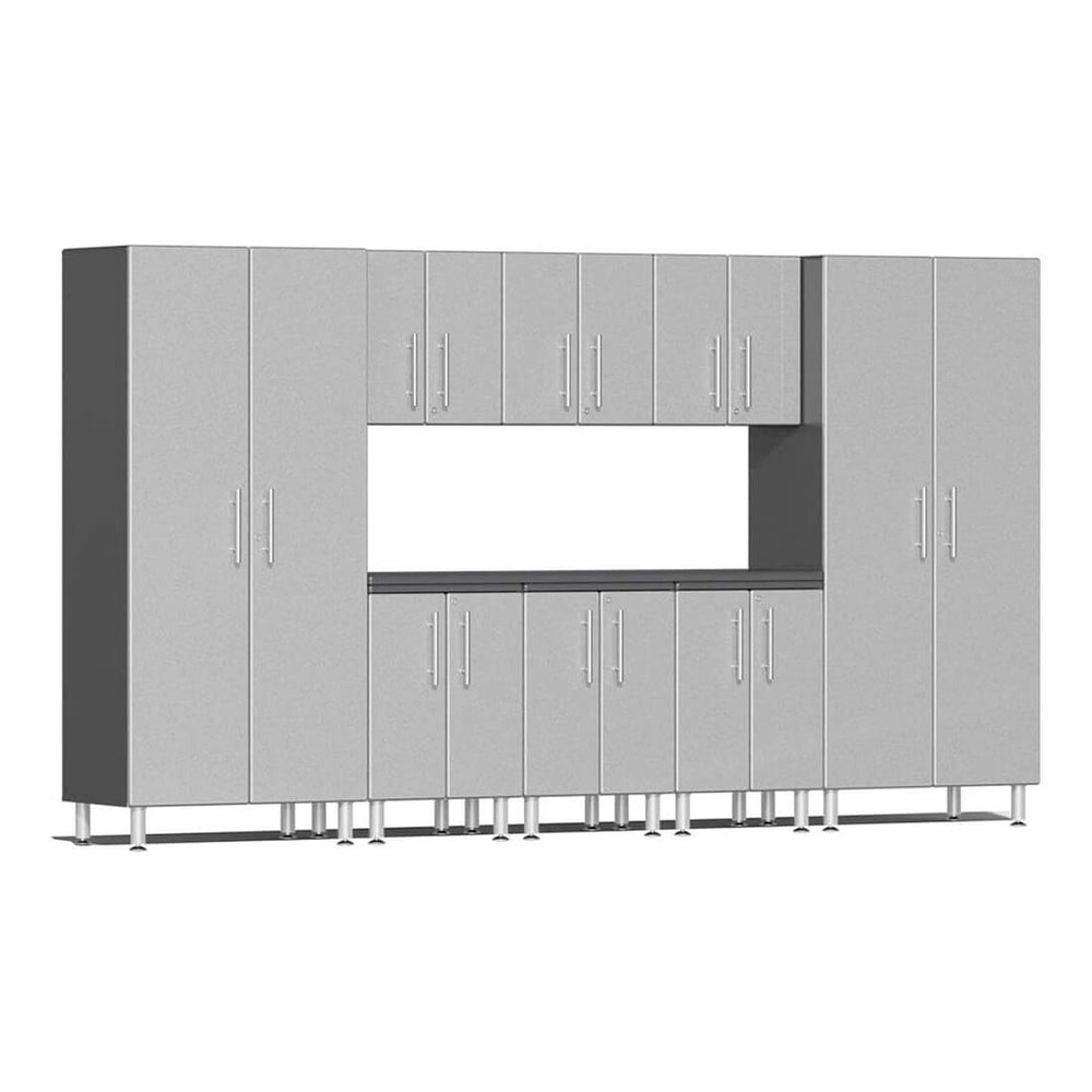 Ulti-MATE Garage 9-Piece Cabinet Set with Channeled Worktop in Stardust Silver Metallic | Garage Giant